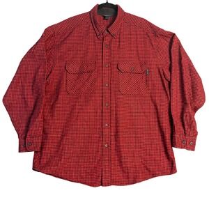 Vintage Woolrich Men's Red Black Houndstooth Wool Button Up Shirt Size XL